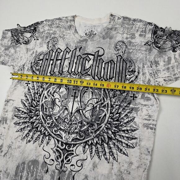 Affliction Shirt Mens 2XL Gray Black Graphic Live Fast Made in USA Gothic Tee - Picture 4 of 9